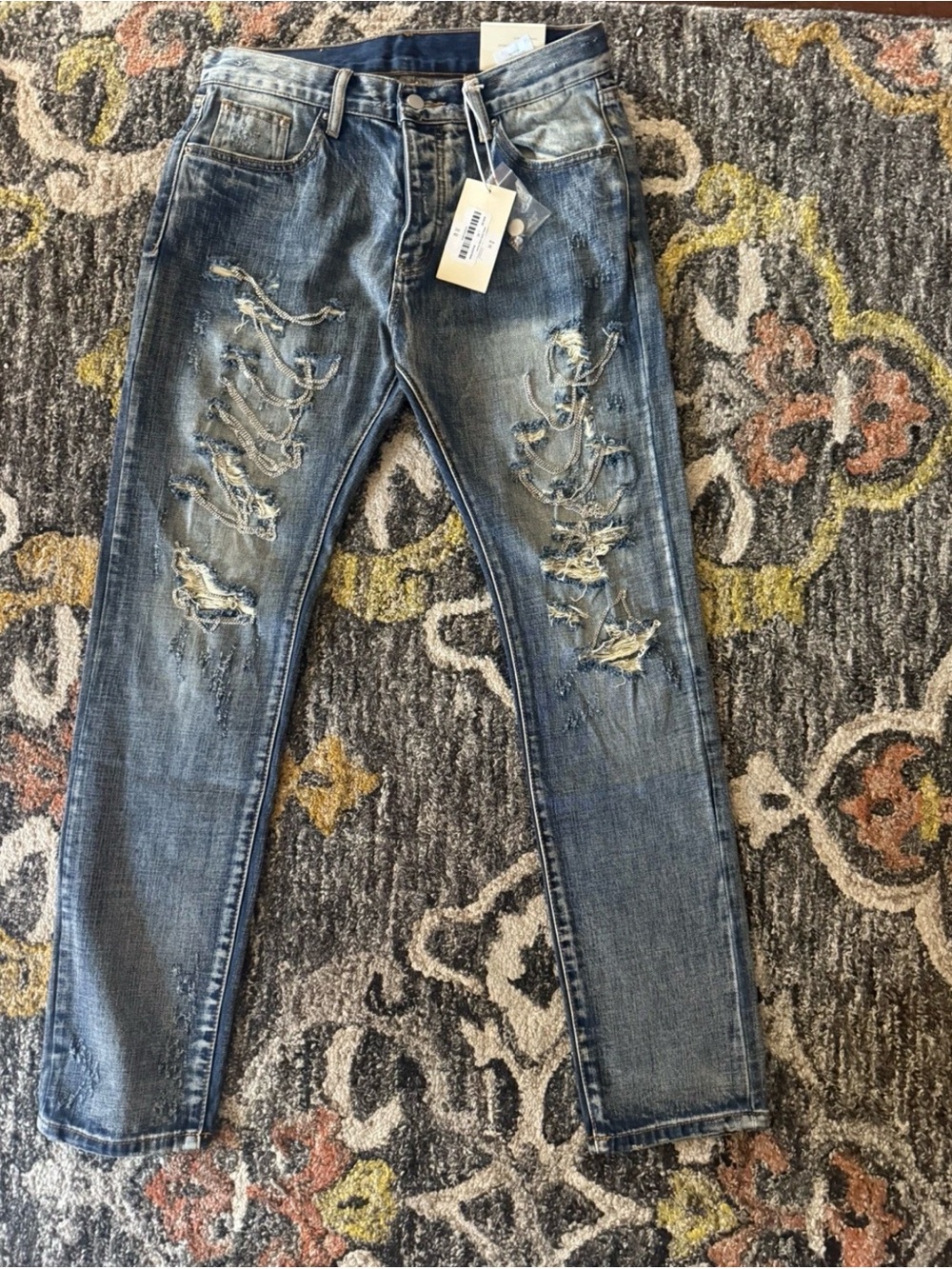 MNML Men's Distressed Blue Slim Jeans